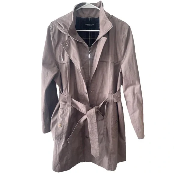 London Fog Tower Women's Trench Coat Jacket Size X-Large Rose Gold Belted - Picture 2 of 14